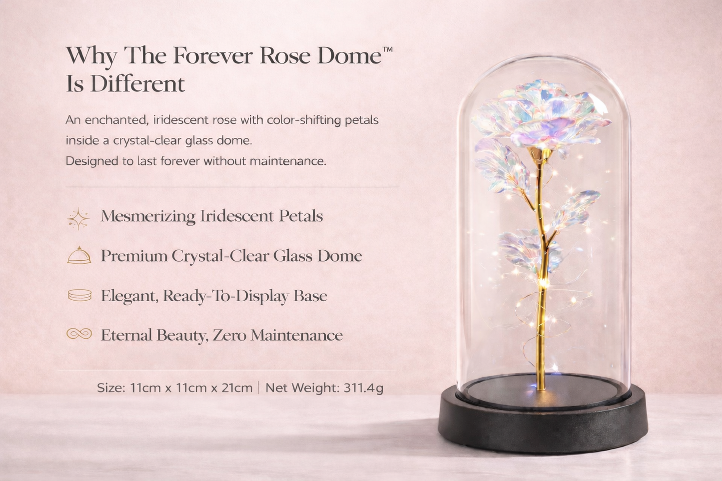 Forever Rose Dome™| Premium Artificial Rose in Glass With LED Lights